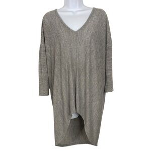 Bobi Women Gray Oversized Boho Lagenlook Tunic Top High Low Marled Knit M